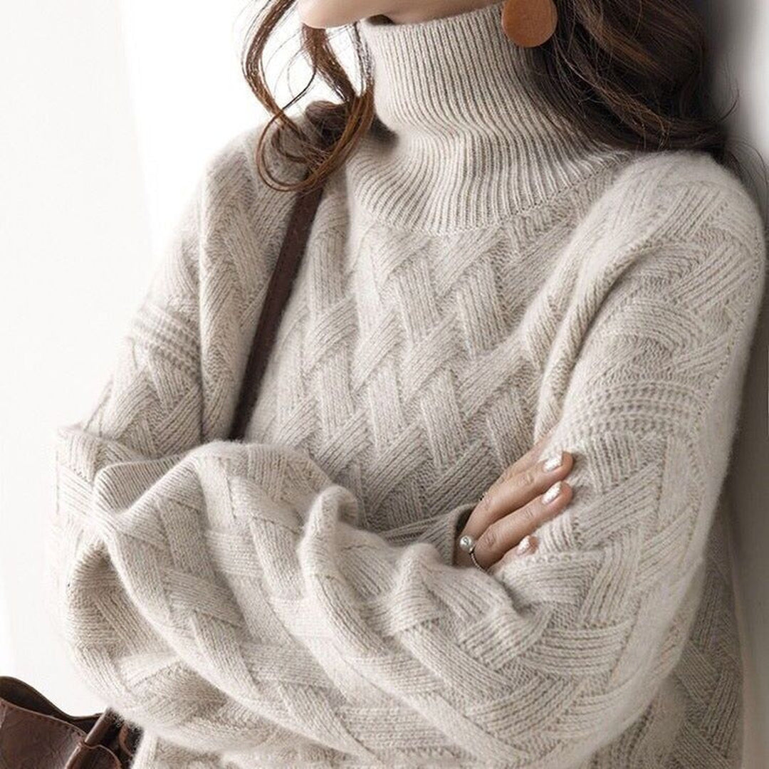 Women's Cashmere Blend Turtleneck Jumper – Ribbed Knit