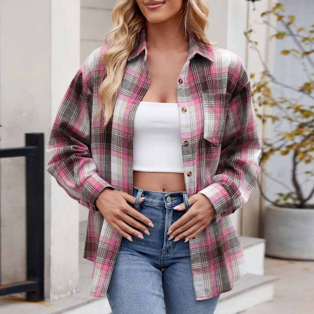Women's Brushed Flannel Shirt – Relaxed Fit Button-Up Layer