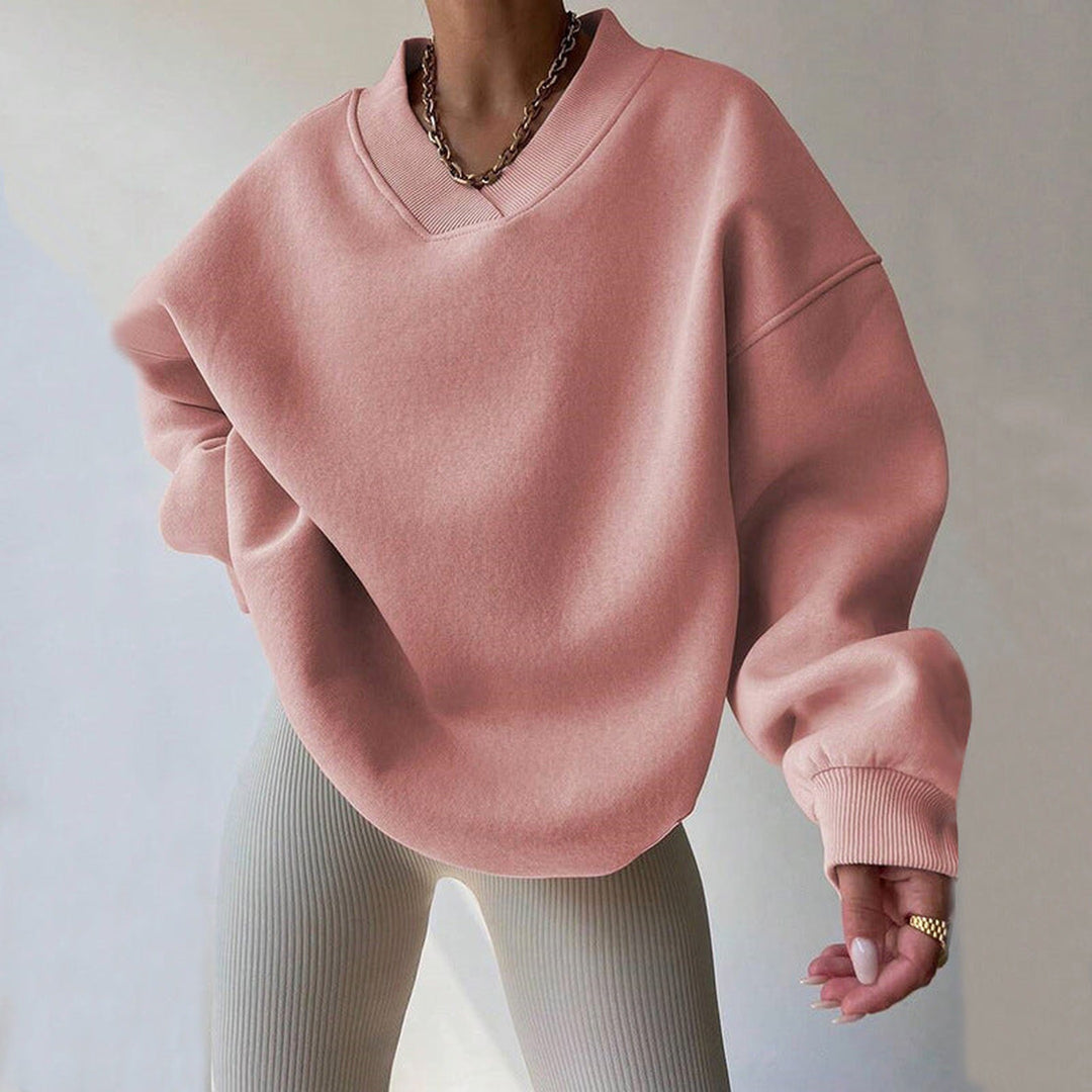 Women's Ribbed Cotton Jumper – Relaxed V-Neck Everyday Knit