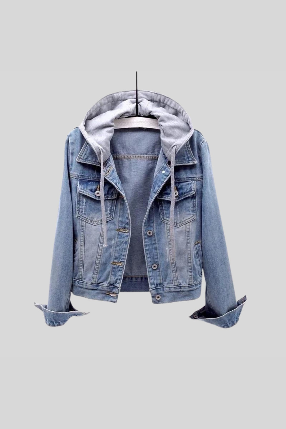 Women's Denim-Look Hooded Jacket – Lightweight Casual Layer