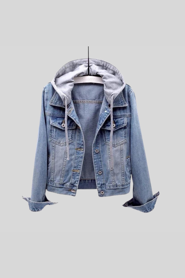 Women's Denim-Look Hooded Jacket – Lightweight Casual Layer