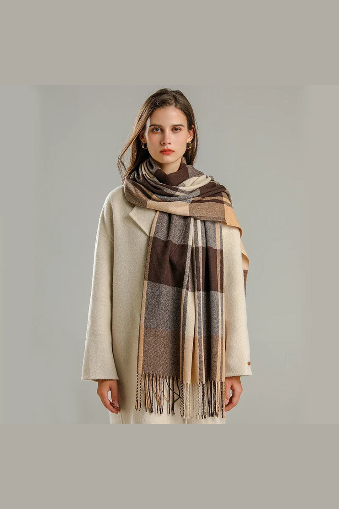 Unisex Cashmere Blend Plaid Scarf – Fringed Winter Accessory