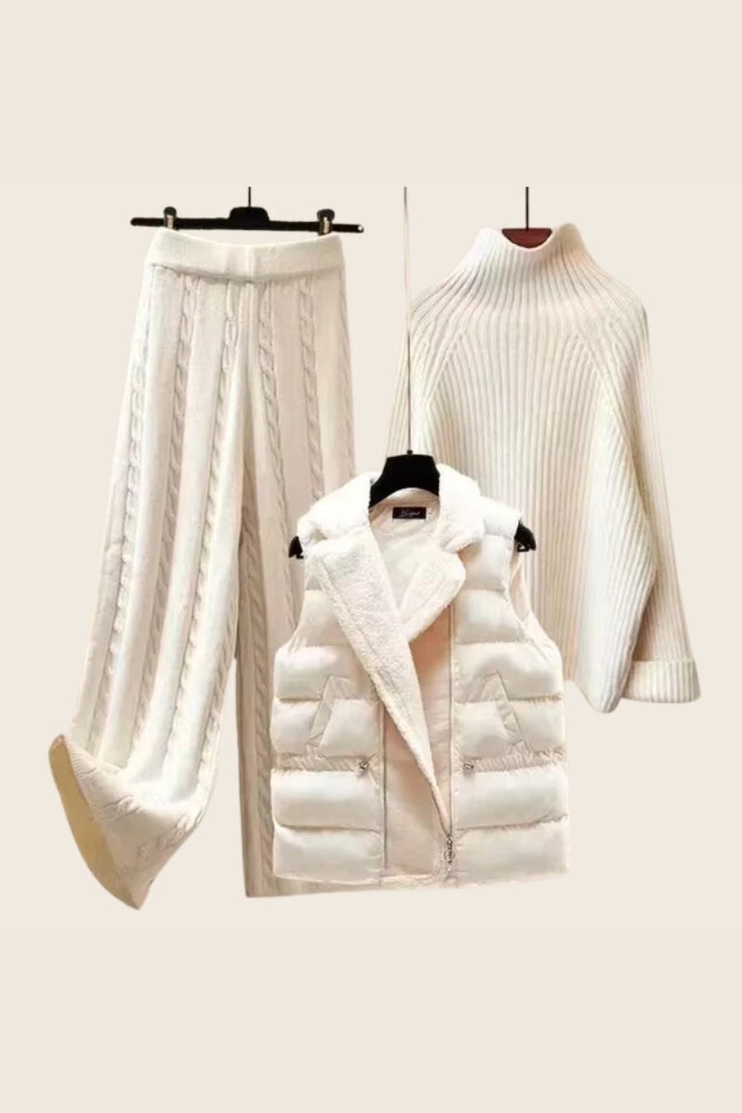 Women's Cotton Knitted Three-Piece Set – Relaxed Loungewear
