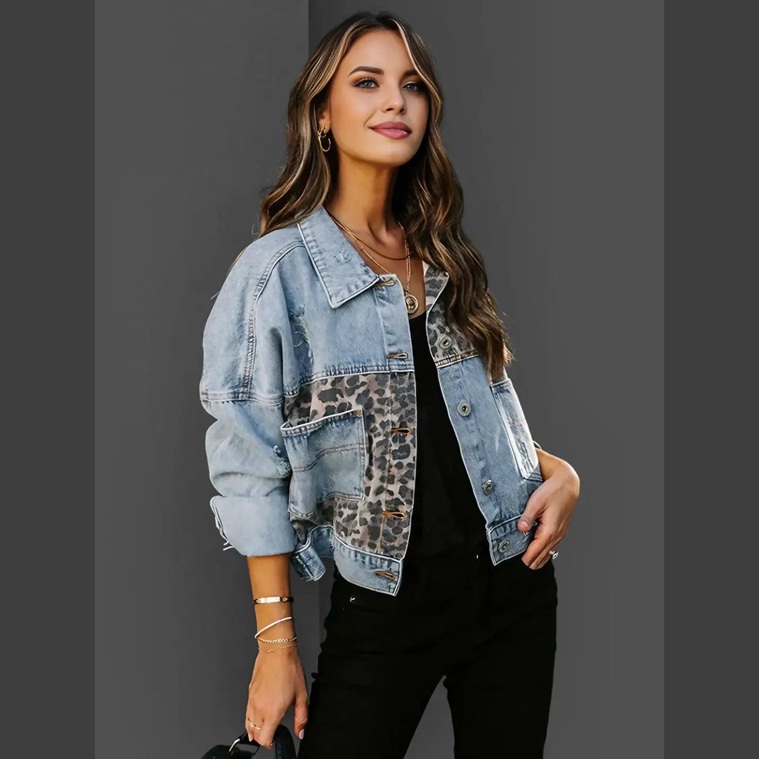 Women's Leopard Print Denim Jacket – Structured Statement Layer
