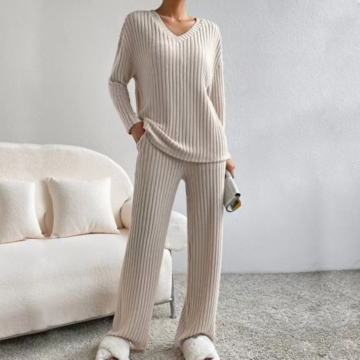 Women's Cotton Striped Co-ord Set – Blouse & Wide Leg Trousers