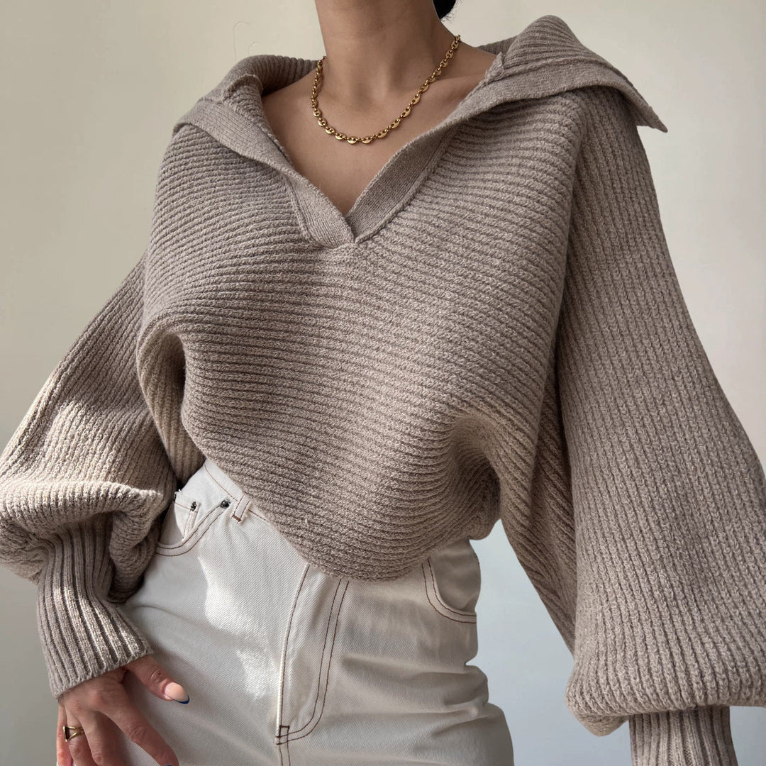 Women's Ribbed V-Neck Jumper – Soft Stretch Knit Sweater