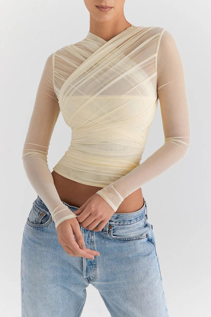 Women's Sheer Mesh V-Neck Party Top – Evening Going-Out Blouse
