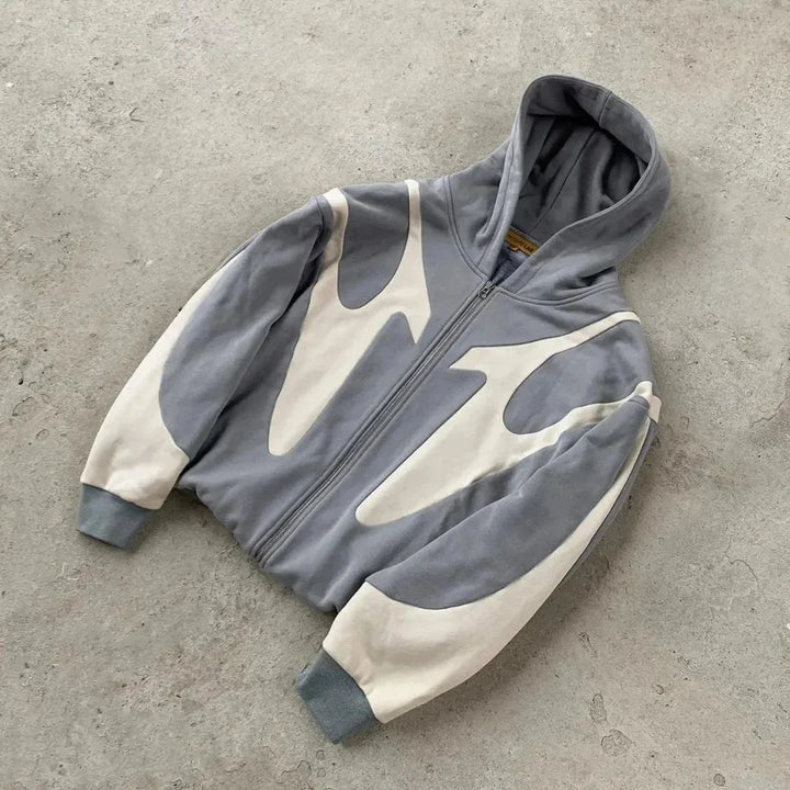 Unisex Oversized Zip-Up Hoodie – Gothic Print Cotton Blend