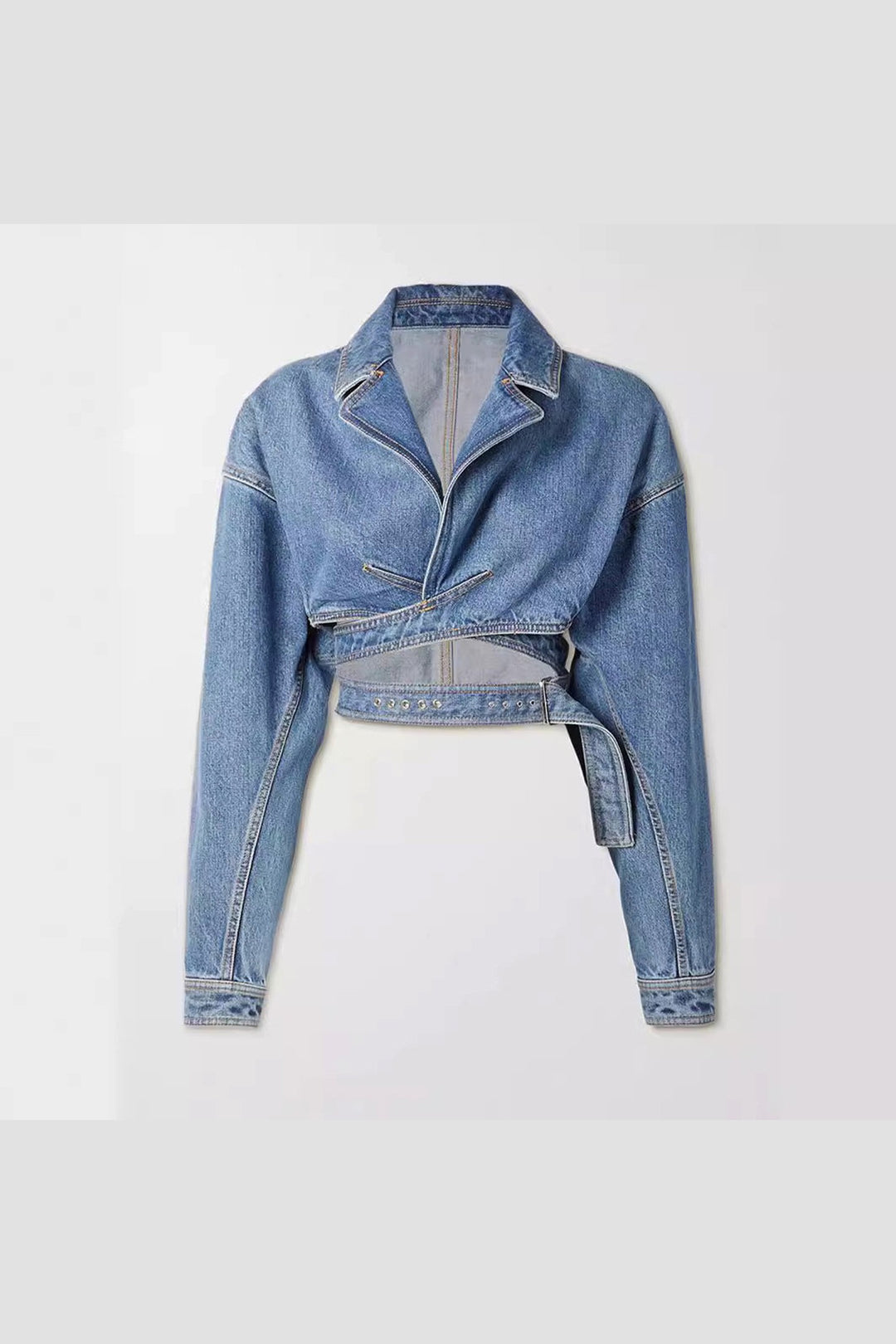Women's Emilia Cropped Denim Jacket – Soft Blue Cutwork Detail