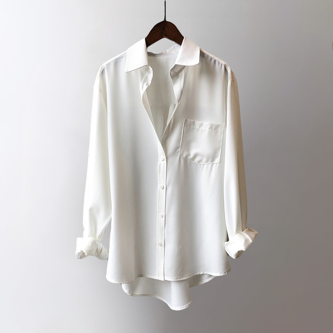 Women's Satin Blouse – Elegant High-Low Hem for Work to Evening