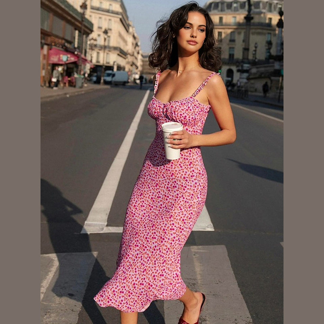 Women's Sleeveless Floral Boho Midi Dress – Soft Stretch Jersey