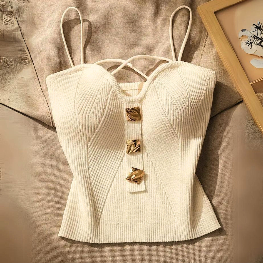 Women's Ribbed Knit Sculpted Corset Top – Adjustable Straps
