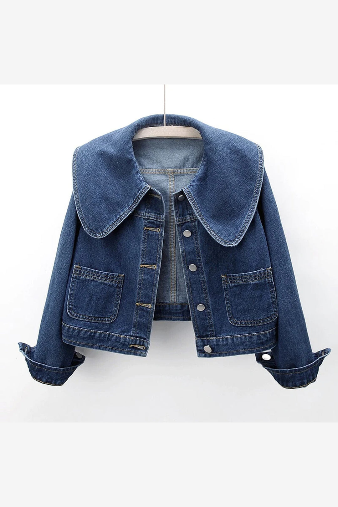 Women's Cropped Denim Jacket – Oversized Collar Trucker Style