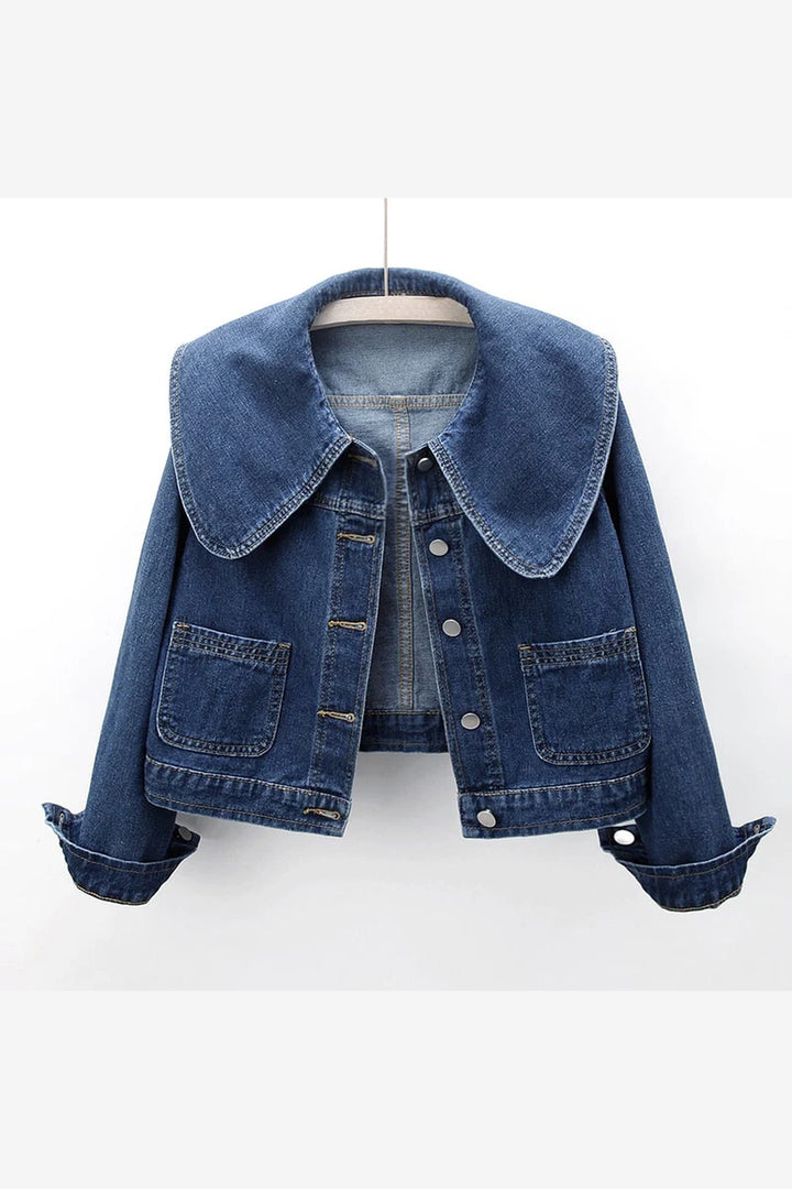 Women's Cropped Denim Jacket – Oversized Collar Trucker Style