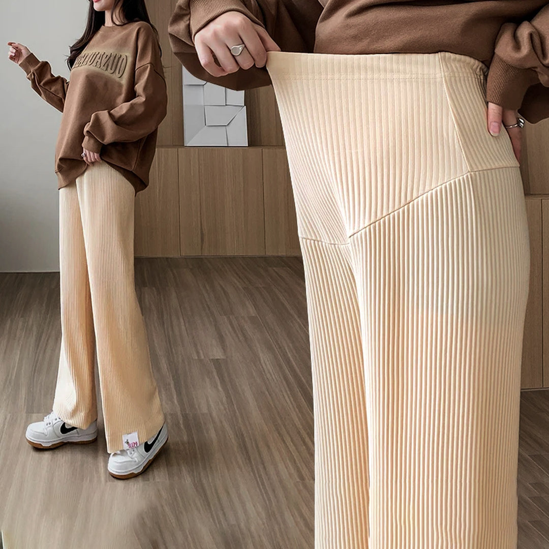 Women's Ribbed Maternity Trousers – Wide Leg Comfort Fit