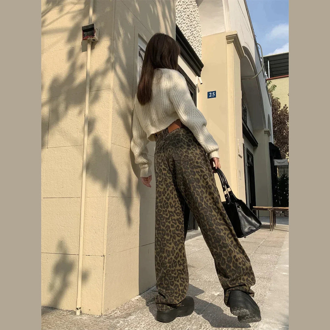 Women's Leopard Print Cotton Jeans – Bold Animal Print Denim