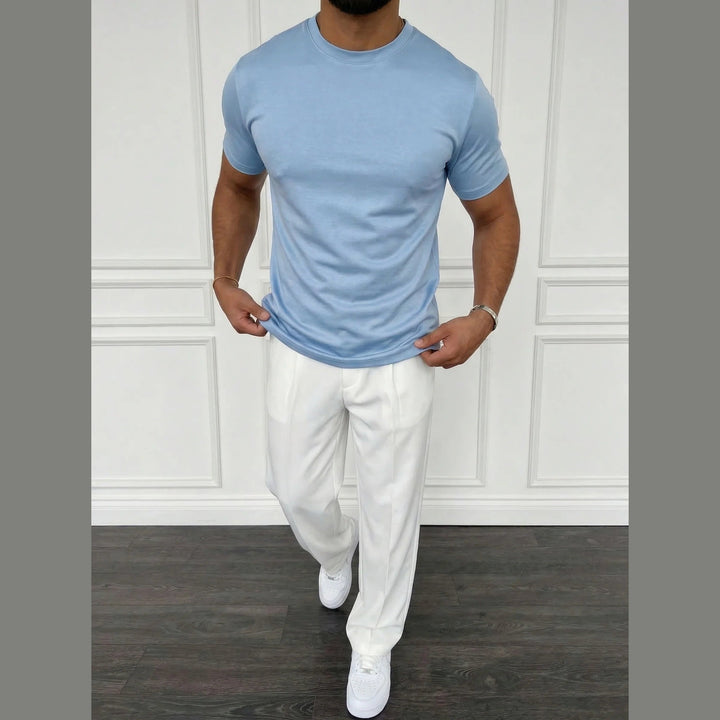 Men's Mercerised Cotton T-Shirt – Sky Blue Slim Fit Essential