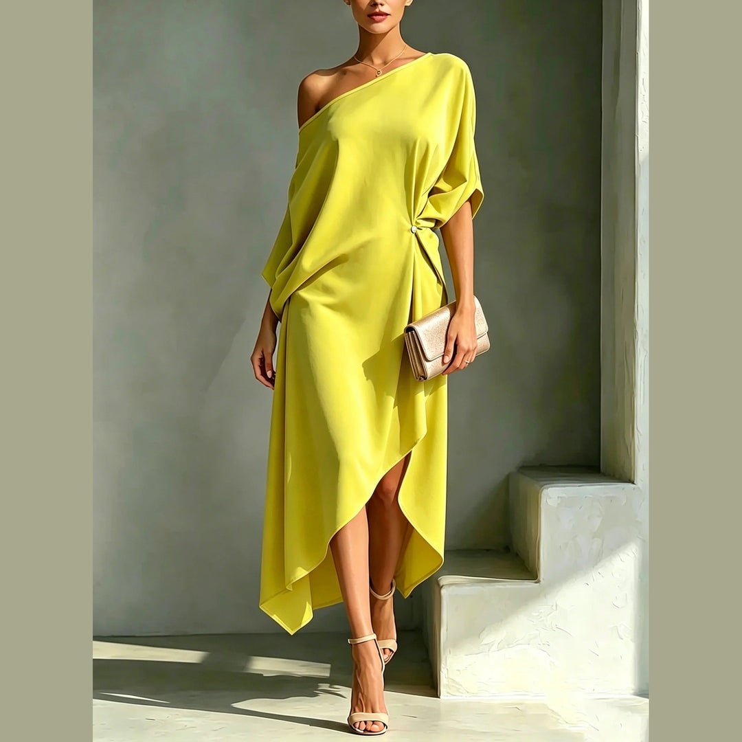 Women's Asymmetric One-Shoulder Midi Dress – Elegant Occasionwear