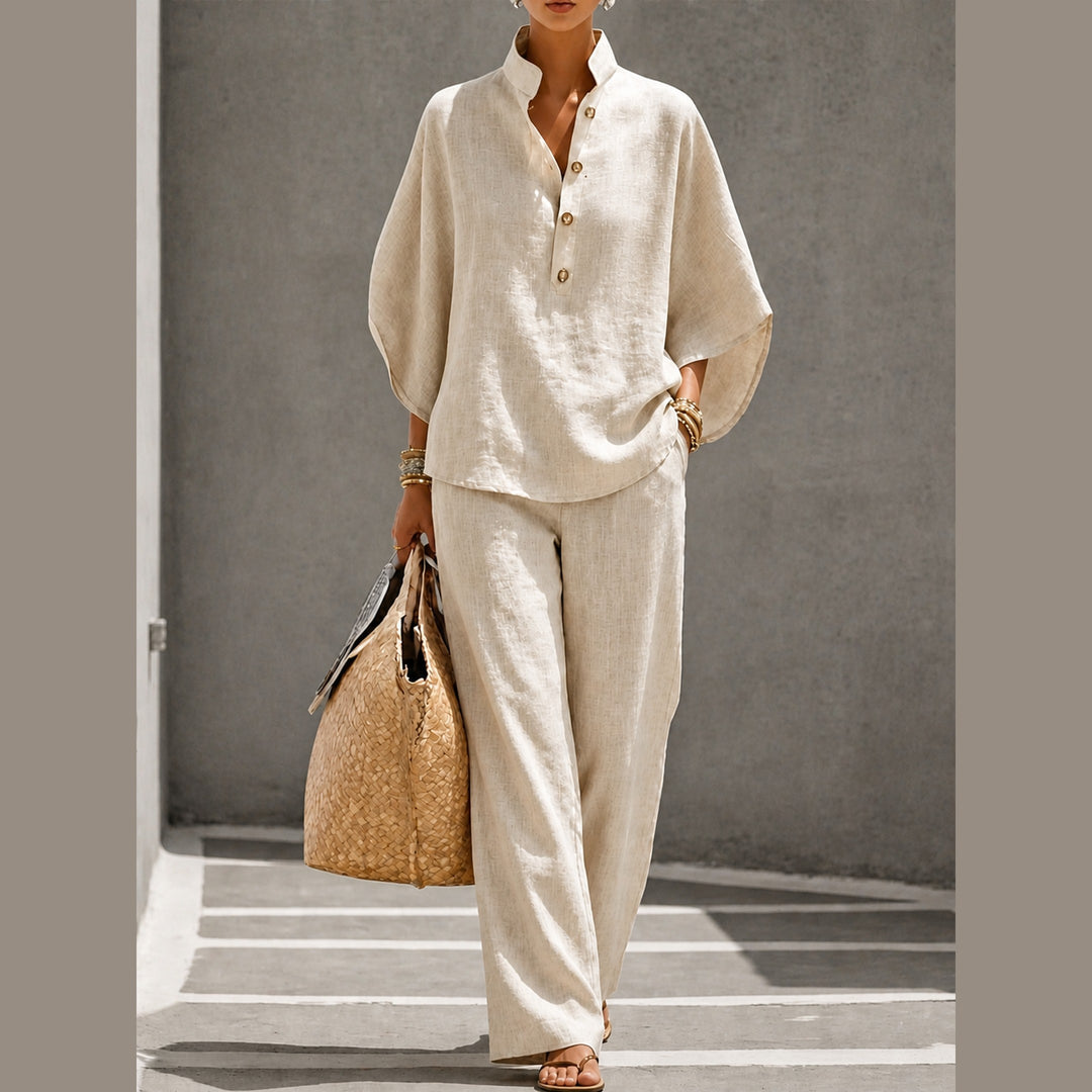Women's Linen Blend Two-Piece Co-ord Set – Relaxed Summer Style