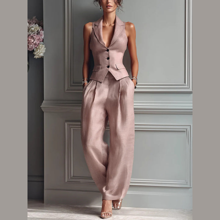 Women's Soft Tailored Two-Piece Trouser Set – V-Neck Co-ord