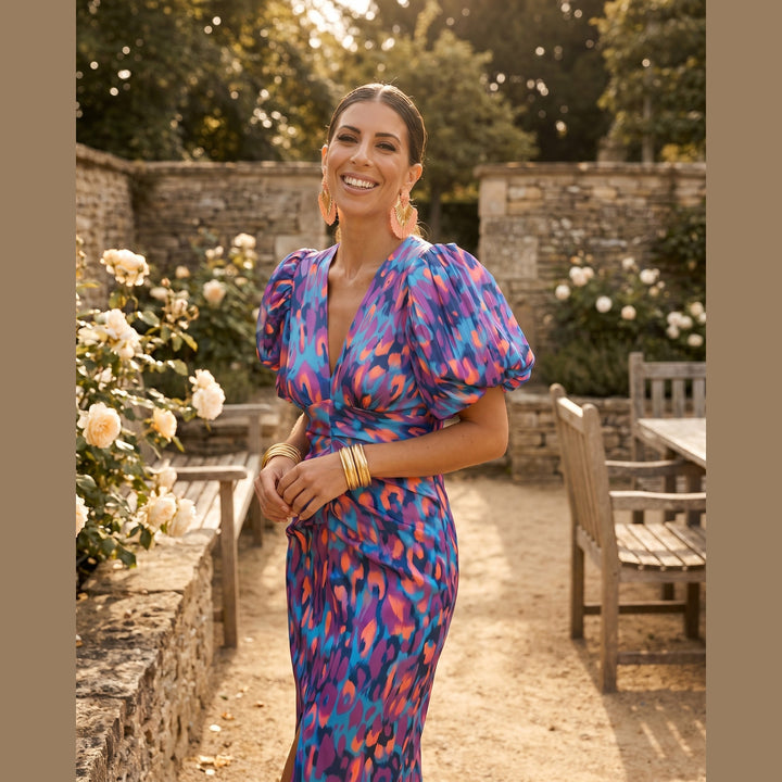 Women's Colourful Pleated Sleeve Dress – Summer & Occasion Wear