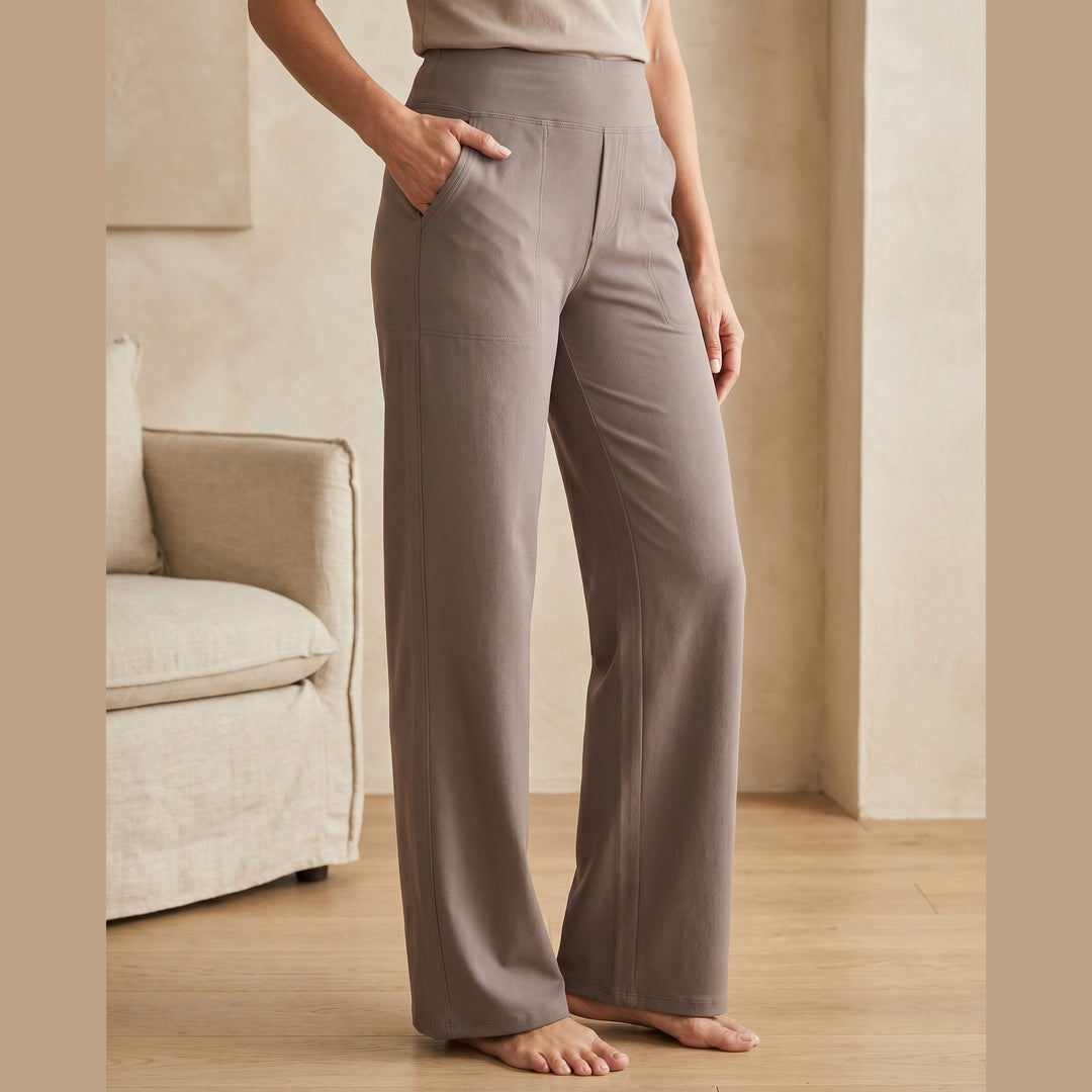 Sanne High-Waist Stretch Trousers in Taupe — Aldridge & Hart