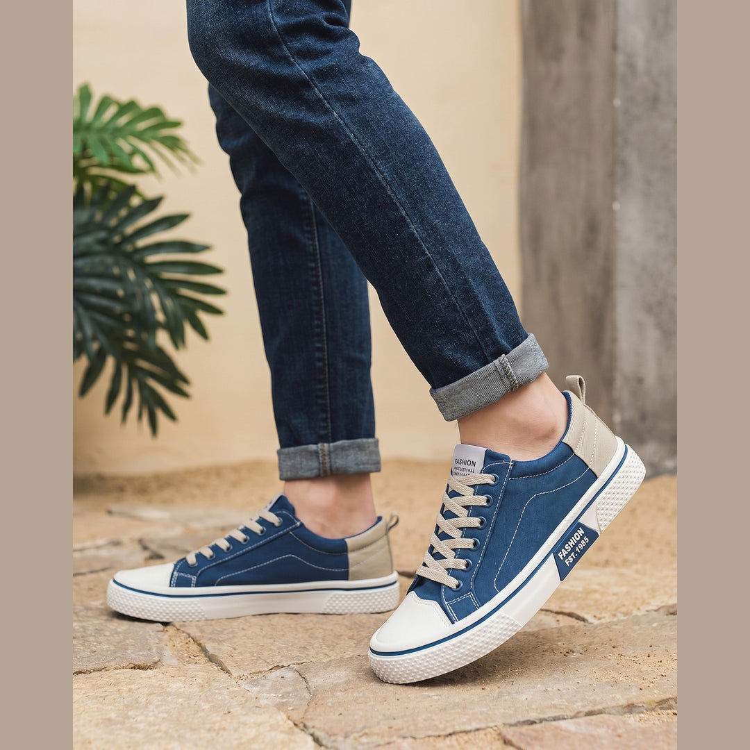 Milan trainers in blue, worn walking — editorial lifestyle