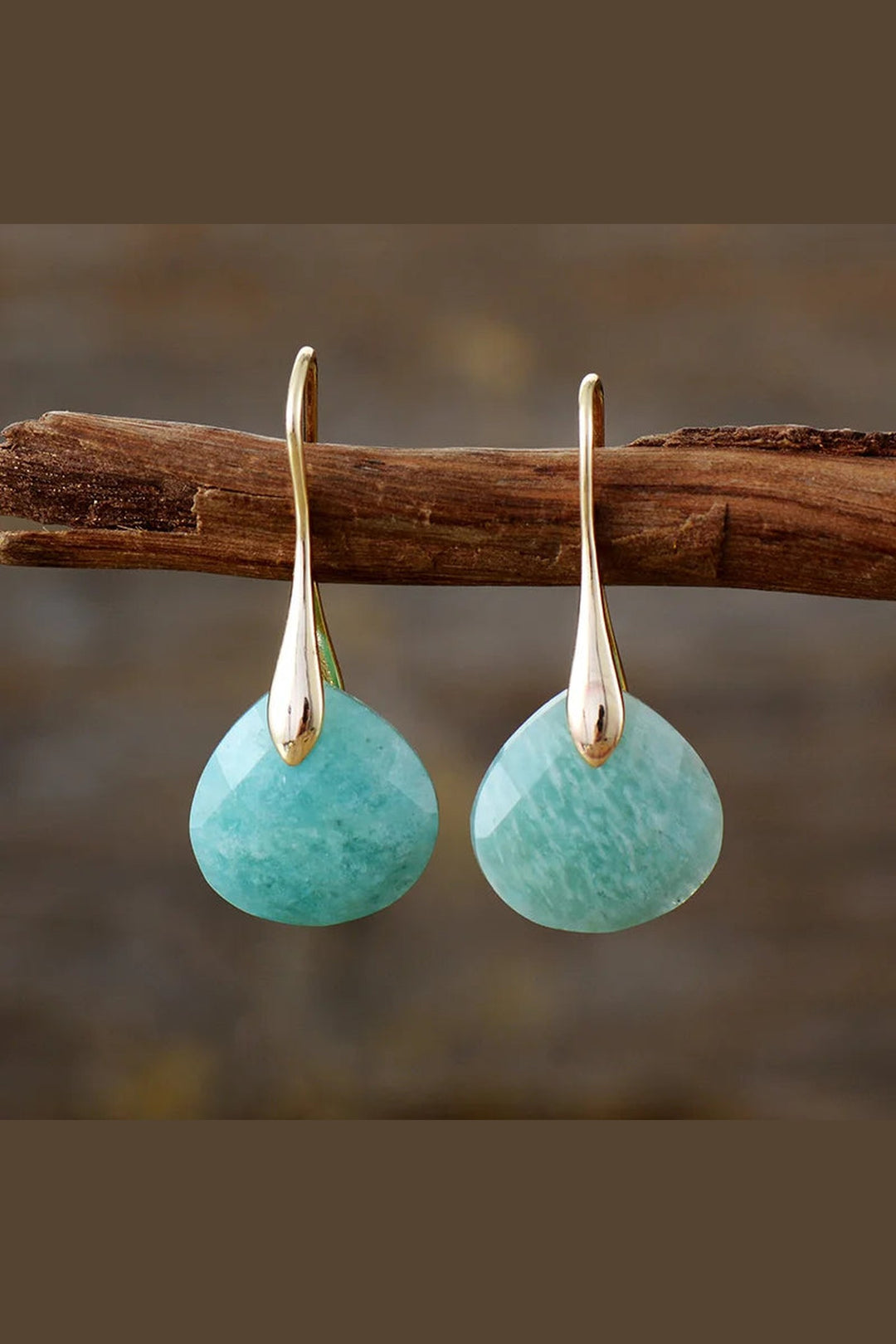 Women's Amazonite Natural Stone Drop Earrings – 18k Gold Plated