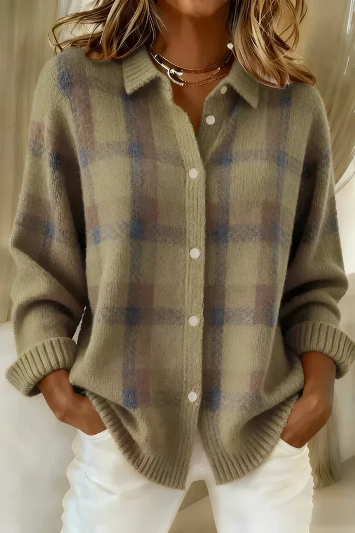 Women's Soft Checked Knit Blouse - Cozy & Versatile