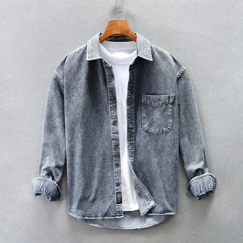 Men's Stone-Washed Denim Shirt – Relaxed Casual Layering