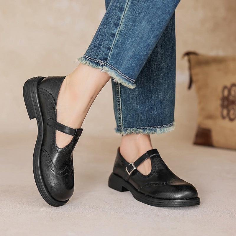 Women's Leather Mary Jane Flats - Timeless Elegance & All-Day Comfort