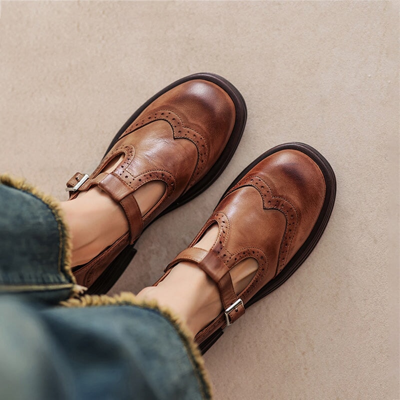 Women's Leather Mary Jane Flats - Timeless Elegance & All-Day Comfort