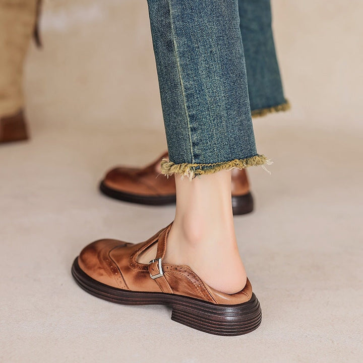 Women's Leather Mary Jane Flats - Timeless Elegance & All-Day Comfort
