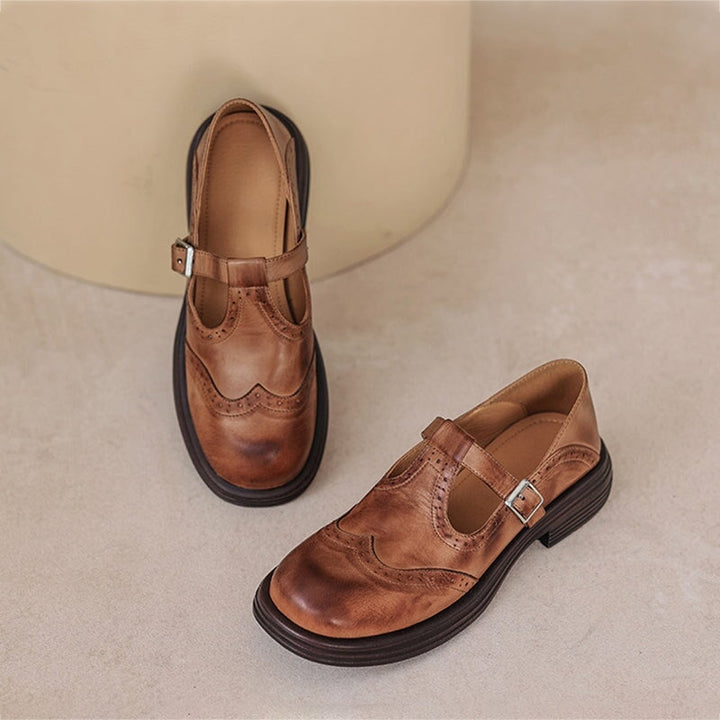 Women's Leather Mary Jane Flats - Timeless Elegance & All-Day Comfort