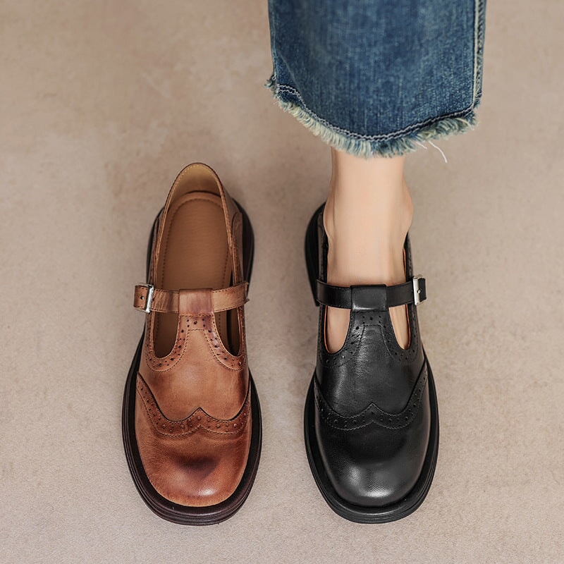 Women's Leather Mary Jane Flats - Timeless Elegance & All-Day Comfort