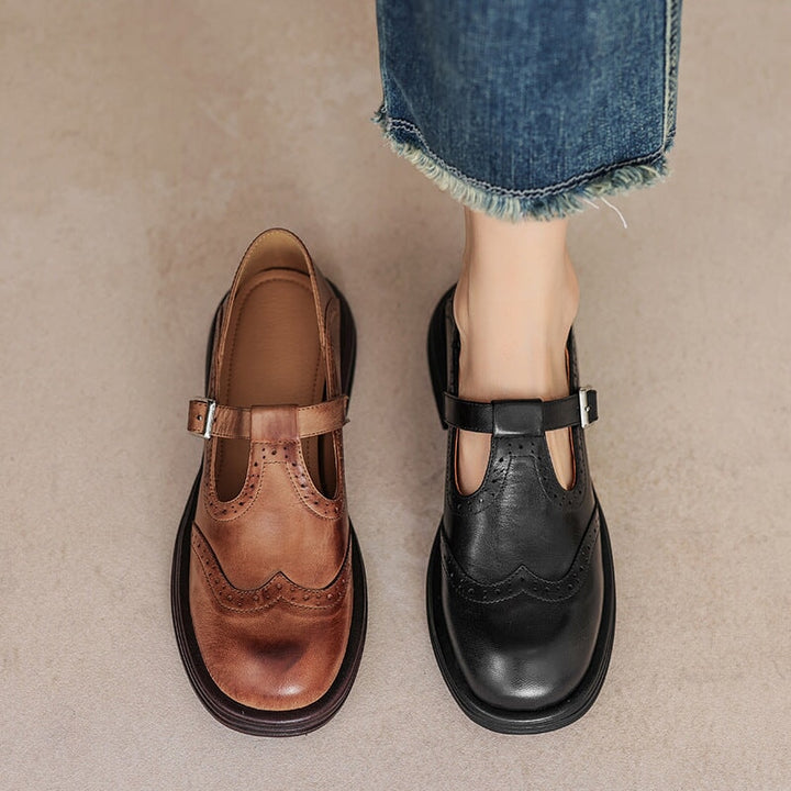 Women's Leather Mary Jane Flats - Timeless Elegance & All-Day Comfort