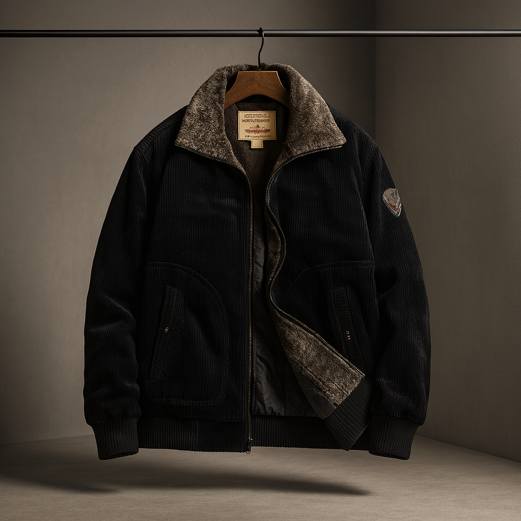 Men's Corduroy Aviator Jacket – Fur Collar Fleece-Lined Coat