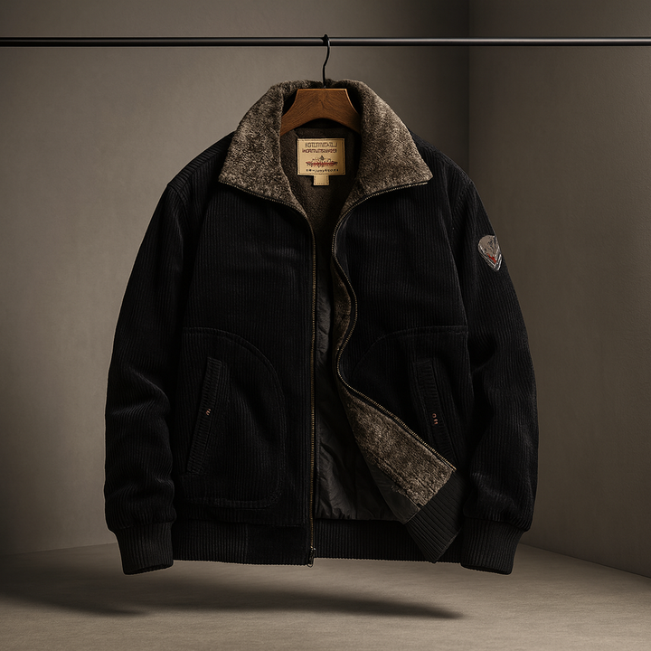Men's Corduroy Aviator Jacket – Fur Collar Fleece-Lined Coat