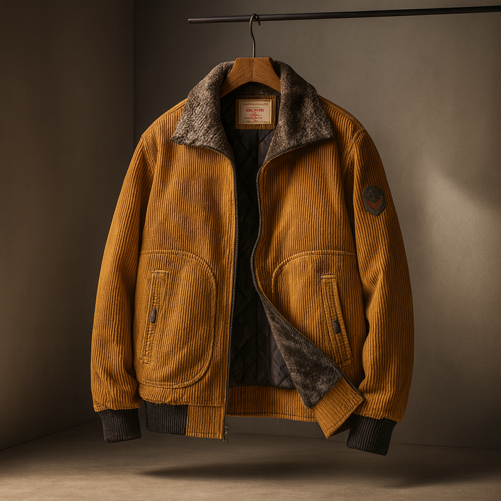 Men's Corduroy Aviator Jacket – Fur Collar Fleece-Lined Coat