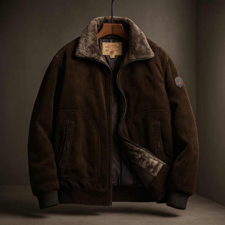 Men's Corduroy Aviator Jacket – Fur Collar Fleece-Lined Coat