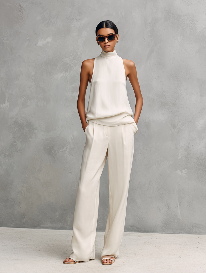 Women's Cotton-Linen Sleeveless Pant Set - Summer Elegance