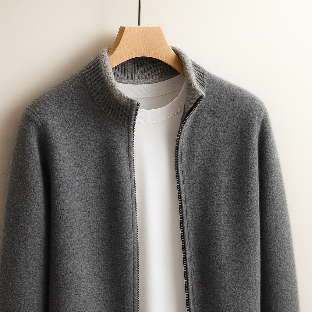 Men's Merino Wool Full-Zip Cardigan - Smart Layering Knit