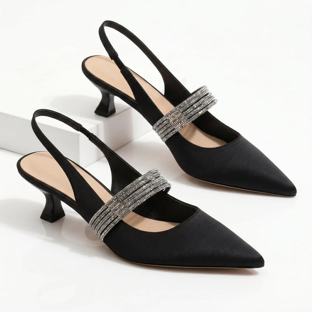 Women's Satin Rhinestone Kitten Heels - Elegant Day to Night
