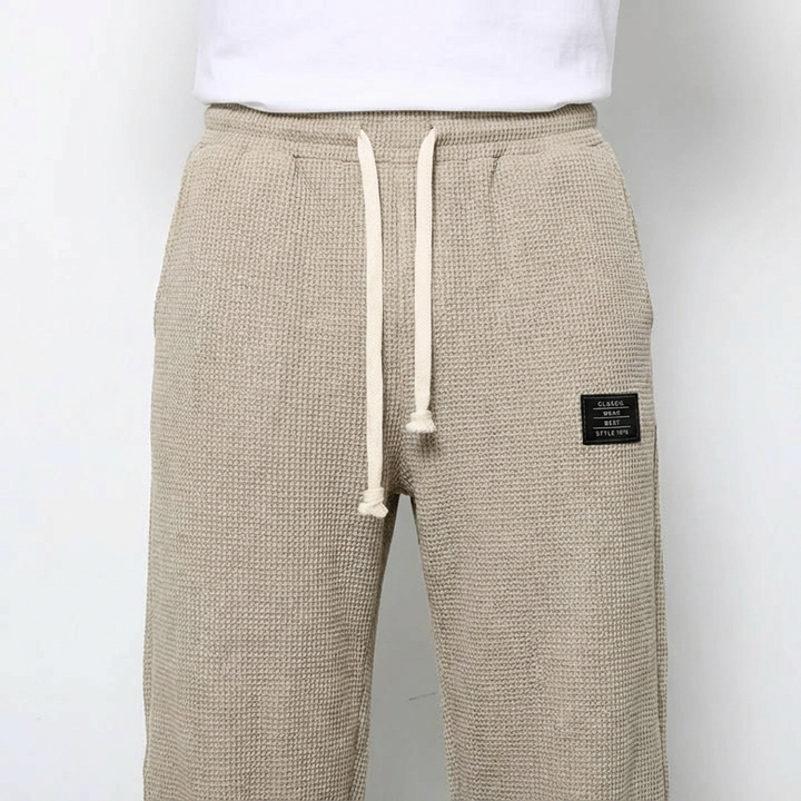 Men's Waffle-Knit Cotton Trousers - Relaxed Casual Joggers