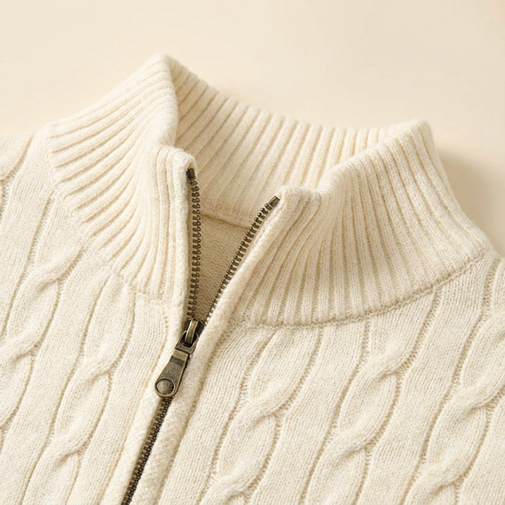 Men's Cable-Knit Half-Zip Jumper – Stand-Collar Sweater