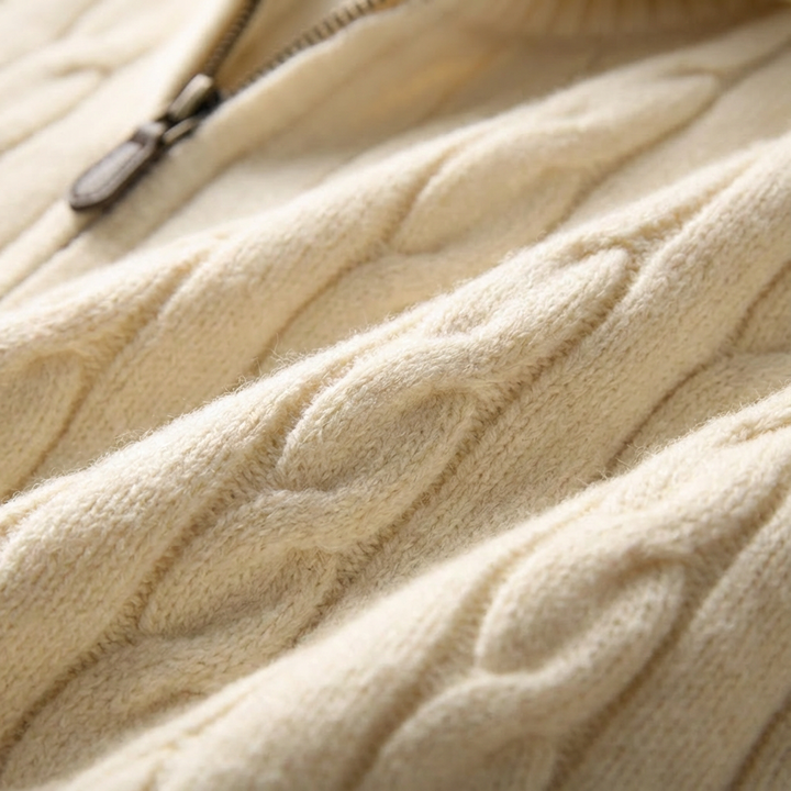Men's Cable-Knit Half-Zip Jumper – Stand-Collar Sweater