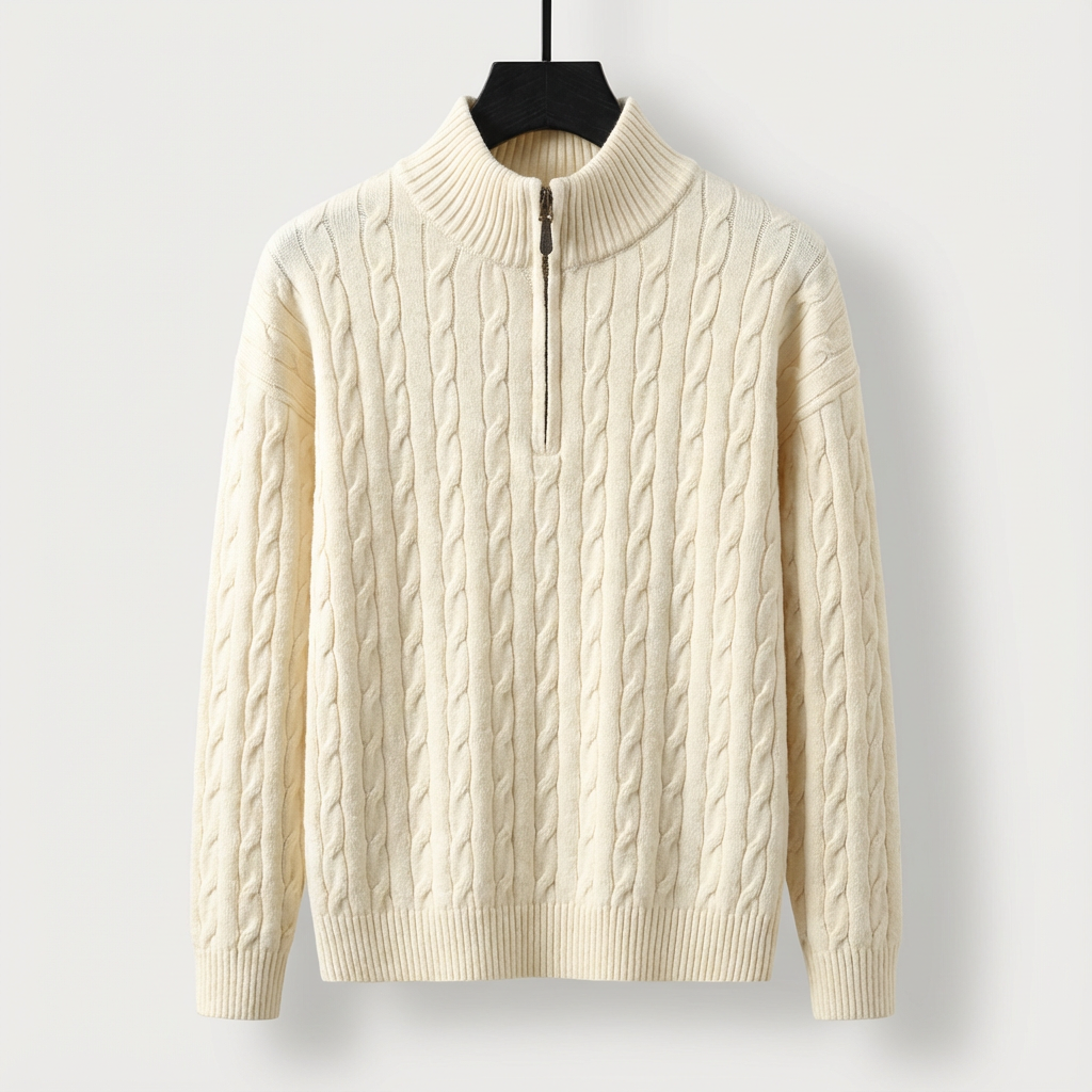 Men's Cable-Knit Half-Zip Jumper – Stand-Collar Sweater