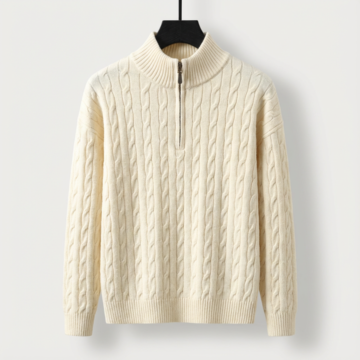 Men's Cable-Knit Half-Zip Jumper – Stand-Collar Sweater