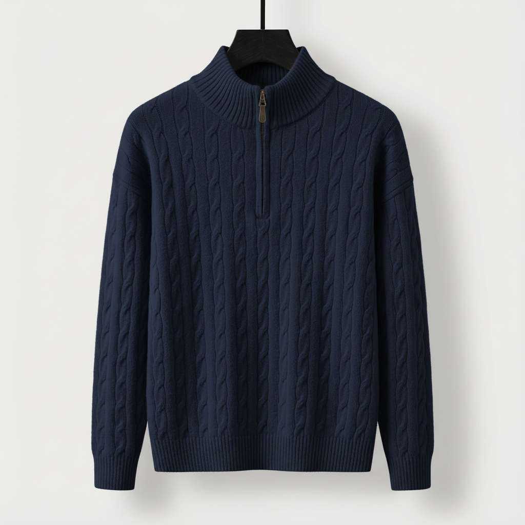 Men's Cable-Knit Half-Zip Jumper – Stand-Collar Sweater