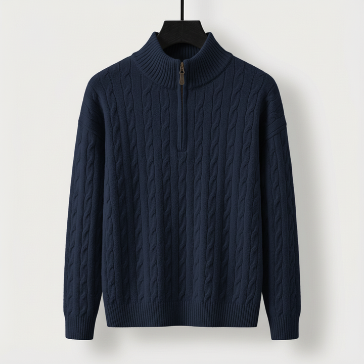 Men's Cable-Knit Half-Zip Jumper – Stand-Collar Sweater